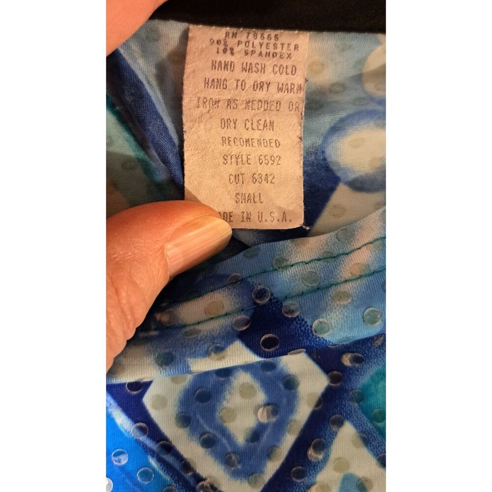 Cactus Flower Blue Sparkle Geometric Top – Size Small- boho, sparkle, chic - Picture 4 of 6